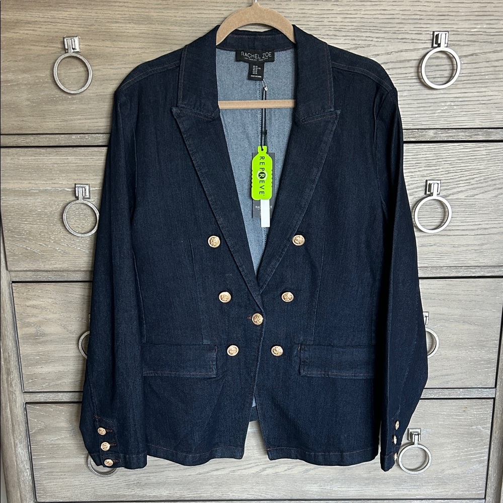 Rachel Zoe Dark Blue Denim Blazer with Gold Accents XL